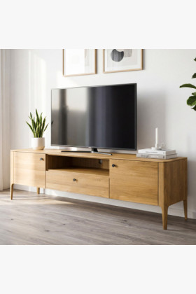 Tömör tölgy TV-komód lábakon, Košice, 2 ajtós, 1 fiókos, natúr